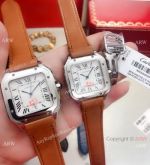 Replica Cartier Santos de White Roman Dial Watch Brown Leather Band